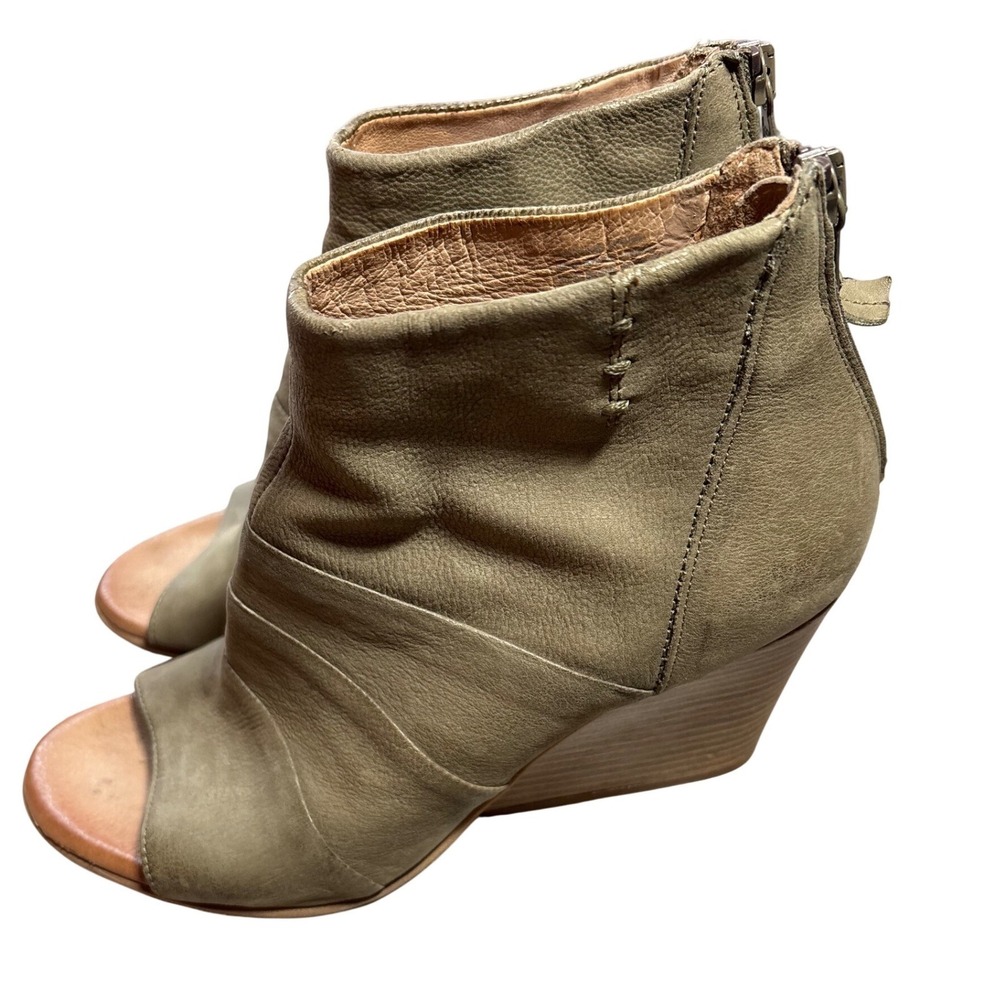 Miz Mooz Womens 8.5/9 Leather Peep Toe Wedge Booties Back Zip Cottage Boho